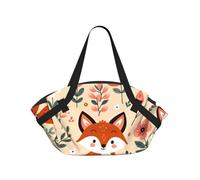Vortithora Luck-Cute-Fox Foldable Round Picnic Blanket Tote Bag, Portable Camping Mat With Handles And Inner Pockets, Water-Resistant Outdoor Beach Blanket For Picnic, Park, Camping