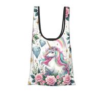 Vortithora Magical-Horse-Roses-Stars Reusable Foldable Shopping Bag, Portable Grocery Bag For Daily Use