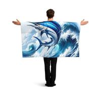 Vortithora Marlin-Fish-Ocean-Wave Flag Cape With Sleeves For Adults, Polyester Wearable Flag Cloak, Lightweight Sports Fan Cape For Game Day, Bar Parties And Street Celebrations