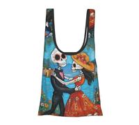 Vortithora Mexico-Dead-Skeletons-Romance Reusable Foldable Shopping Bag, Portable Grocery Bag For Daily Use