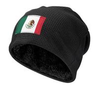 Vortithora Mexico-Flag Soft Waffle Knit Beanie, Cozy Warm Fleece Lined Winter Hat for Men and Women Black