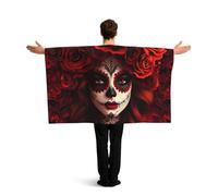 Vortithora Mexico-Sugar-Skull-Rose Flag Cape With Sleeves For Adults, Polyester Wearable Flag Cloak, Lightweight Sports Fan Cape For Game Day, Bar Parties And Street Celebrations