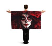 Vortithora Mexico-Women-Sugar-Skull Flag Cape With Sleeves For Adults, Polyester Wearable Flag Cloak, Lightweight Sports Fan Cape For Game Day, Bar Parties And Street Celebrations