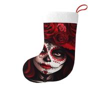 Vortithora Mexico-Women-Sugar-Skull Plush Double-Sided Christmas Stockings, Holiday Fireplace Decor For Family Presents