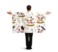 Vortithora Milk-Cow-Cartoon Flag Cape With Sleeves For Adults, Polyester Wearable Flag Cloak, Lightweight Sports Fan Cape For Game Day, Bar Parties And Street Celebrations