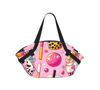 Vortithora Milk-Tea-Joy Foldable Round Picnic Blanket Tote Bag, Portable Camping Mat With Handles And Inner Pockets, Water-Resistant Outdoor Beach Blanket For Picnic, Park, Camping