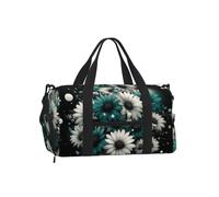 Vortithora Modern-Teal-Flowers-Dots Sports Duffel Bag with Shoe Compartment