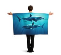 Vortithora Ocean-Wave-Shark Flag Cape With Sleeves For Adults, Polyester Wearable Flag Cloak, Lightweight Sports Fan Cape For Game Day, Bar Parties And Street Celebrations
