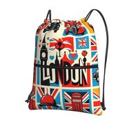 Vortithora Outdoor British-London-City Casual Drawstring Backpack With Zipper Pocket, Drawstring Sports Bag For Gym And Daily Use