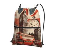 Vortithora Outdoor Collage-Icons-Of-London Casual Drawstring Backpack With Zipper Pocket, Drawstring Sports Bag For Gym And Daily Use