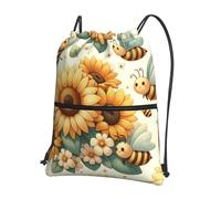 Vortithora Outdoor Delightful-Sunflower-Bee Casual Drawstring Backpack With Zipper Pocket, Drawstring Sports Bag For Gym And Daily Use
