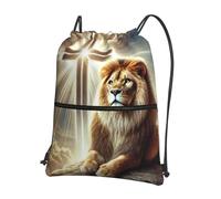 Vortithora Outdoor Jesus-Lion-Cross Casual Drawstring Backpack With Zipper Pocket, Drawstring Sports Bag For Gym And Daily Use