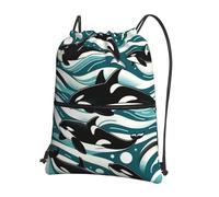 Vortithora Outdoor Killer-Whales-Waves Casual Drawstring Backpack With Zipper Pocket, Drawstring Sports Bag For Gym And Daily Use