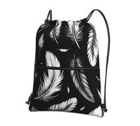 Vortithora Outdoor Scattered-Floating-Feather Casual Drawstring Backpack With Zipper Pocket, Drawstring Sports Bag For Gym And Daily Use
