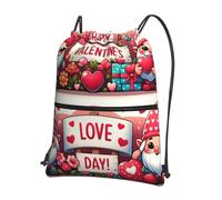 Vortithora Outdoor Valentine-Cute-Gnomes-Cartoon Casual Drawstring Backpack With Zipper Pocket, Drawstring Sports Bag For Gym And Daily Use