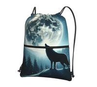 Vortithora Outdoor Wolf-Howl-Moon Casual Drawstring Backpack With Zipper Pocket, Drawstring Sports Bag For Gym And Daily Use