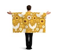 Vortithora Peace-Dove-Daisies Flag Cape With Sleeves For Adults, Polyester Wearable Flag Cloak, Lightweight Sports Fan Cape For Game Day, Bar Parties And Street Celebrations