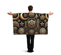 Vortithora Pentagrams-Moons-Mystical Flag Cape With Sleeves For Adults, Polyester Wearable Flag Cloak, Lightweight Sports Fan Cape For Game Day, Bar Parties And Street Celebrations