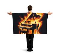Vortithora Piano-Wildness-Fire Flag Cape With Sleeves For Adults, Polyester Wearable Flag Cloak, Lightweight Sports Fan Cape For Game Day, Bar Parties And Street Celebrations