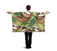 Vortithora Playful-Sloth-Haven Flag Cape With Sleeves For Adults, Polyester Wearable Flag Cloak, Lightweight Sports Fan Cape For Game Day, Bar Parties And Street Celebrations