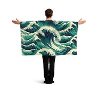 Vortithora Powerful-Ocean-Wave Flag Cape With Sleeves For Adults, Polyester Wearable Flag Cloak, Lightweight Sports Fan Cape For Game Day, Bar Parties And Street Celebrations