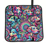 Vortithora Psychedelic-Colorful-Dogs Foldable Stadium Seat Cushion Waterproof Portable Bleacher Pad Small Camping Mat For Camping Travel Outdoor Sports Events