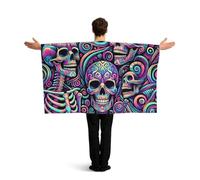Vortithora Psychedelic-Skulls-Death Flag Cape With Sleeves For Adults, Polyester Wearable Flag Cloak, Lightweight Sports Fan Cape For Game Day, Bar Parties And Street Celebrations
