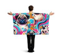 Vortithora Pug-Dogs-Watercolor-Splash Flag Cape With Sleeves For Adults, Polyester Wearable Flag Cloak, Lightweight Sports Fan Cape For Game Day, Bar Parties And Street Celebrations