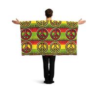 Vortithora Rasta-Peace-Sign Flag Cape With Sleeves For Adults, Polyester Wearable Flag Cloak, Lightweight Sports Fan Cape For Game Day, Bar Parties And Street Celebrations