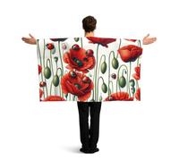 Vortithora Red-Poppy-Flowers Flag Cape With Sleeves For Adults, Polyester Wearable Flag Cloak, Lightweight Sports Fan Cape For Game Day, Bar Parties And Street Celebrations