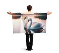 Vortithora Romantic-Swans-Love Flag Cape With Sleeves For Adults, Polyester Wearable Flag Cloak, Lightweight Sports Fan Cape For Game Day, Bar Parties And Street Celebrations