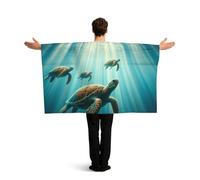 Vortithora Sea-Turtles-Ocean-Sunlight Flag Cape With Sleeves For Adults, Polyester Wearable Flag Cloak, Lightweight Sports Fan Cape For Game Day, Bar Parties And Street Celebrations