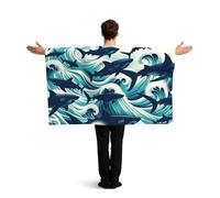 Vortithora Sharks-Swim-Ocean-Waves Flag Cape With Sleeves For Adults, Polyester Wearable Flag Cloak, Lightweight Sports Fan Cape For Game Day, Bar Parties And Street Celebrations