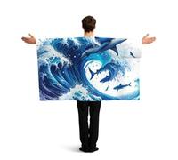 Vortithora Sharks-Swirling-Ocean-Waves Flag Cape With Sleeves For Adults, Polyester Wearable Flag Cloak, Lightweight Sports Fan Cape For Game Day, Bar Parties And Street Celebrations