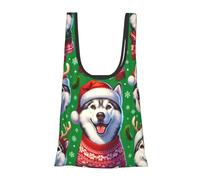 Vortithora Siberian-Huskies-Christmas Reusable Foldable Shopping Bag, Portable Grocery Bag For Daily Use
