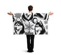 Vortithora Siberian-Husky-Snowflakes-Black Flag Cape With Sleeves For Adults, Polyester Wearable Flag Cloak, Lightweight Sports Fan Cape For Game Day, Bar Parties And Street Celebrations