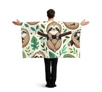 Vortithora Sloth-Family-Fun Flag Cape With Sleeves For Adults, Polyester Wearable Flag Cloak, Lightweight Sports Fan Cape For Game Day, Bar Parties And Street Celebrations