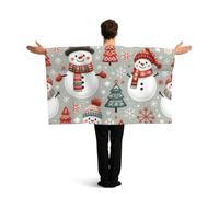 Vortithora Snowmen-Xmas-Trees Flag Cape With Sleeves For Adults, Polyester Wearable Flag Cloak, Lightweight Sports Fan Cape For Game Day, Bar Parties And Street Celebrations