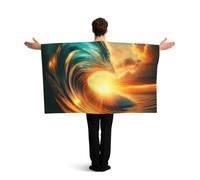 Vortithora Stunning-Ocean-Wave-Sunset Flag Cape With Sleeves For Adults, Polyester Wearable Flag Cloak, Lightweight Sports Fan Cape For Game Day, Bar Parties And Street Celebrations