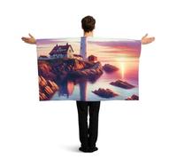 Vortithora Sunset-Lighthouse-Ocean Flag Cape With Sleeves For Adults, Polyester Wearable Flag Cloak, Lightweight Sports Fan Cape For Game Day, Bar Parties And Street Celebrations