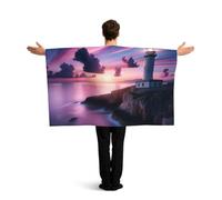Vortithora Sunset-Lighthouse-Ocean-Sea Flag Cape With Sleeves For Adults, Polyester Wearable Flag Cloak, Lightweight Sports Fan Cape For Game Day, Bar Parties And Street Celebrations