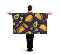 Vortithora Taco Avocado Pattern Flag Cape With Sleeves For Adults, Polyester Wearable Flag Cloak, Lightweight Sports Fan Cape For Game Day, Bar Parties And Street Celebrations