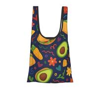 Vortithora Taco Avocado Pattern Reusable Foldable Shopping Bag, Portable Grocery Bag For Daily Use