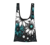 Vortithora Teal-Flowers-Dots Reusable Foldable Shopping Bag, Portable Grocery Bag For Daily Use