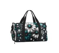 Vortithora Teal-Flowers-Dots Sports Duffel Bag with Shoe Compartment