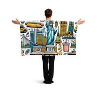 Vortithora Tourist-Travel-Usa-New-York Flag Cape With Sleeves For Adults, Polyester Wearable Flag Cloak, Lightweight Sports Fan Cape For Game Day, Bar Parties And Street Celebrations