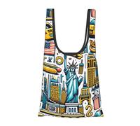 Vortithora Tourist-Travel-Usa-New-York Reusable Foldable Shopping Bag, Portable Grocery Bag For Daily Use