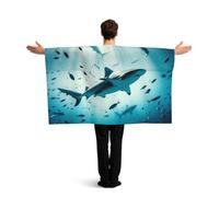 Vortithora Underwater-World-Sharks Flag Cape With Sleeves For Adults, Polyester Wearable Flag Cloak, Lightweight Sports Fan Cape For Game Day, Bar Parties And Street Celebrations