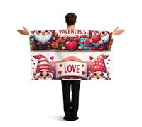 Vortithora Valentine-Cute-Gnomes-Cartoon Flag Cape With Sleeves For Adults, Polyester Wearable Flag Cloak, Lightweight Sports Fan Cape For Game Day, Bar Parties And Street Celebrations