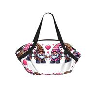 Vortithora Valentine-Heart-Leopard Foldable Round Picnic Blanket Tote Bag, Portable Camping Mat With Handles And Inner Pockets, Water-Resistant Outdoor Beach Blanket For Picnic, Park, Camping
